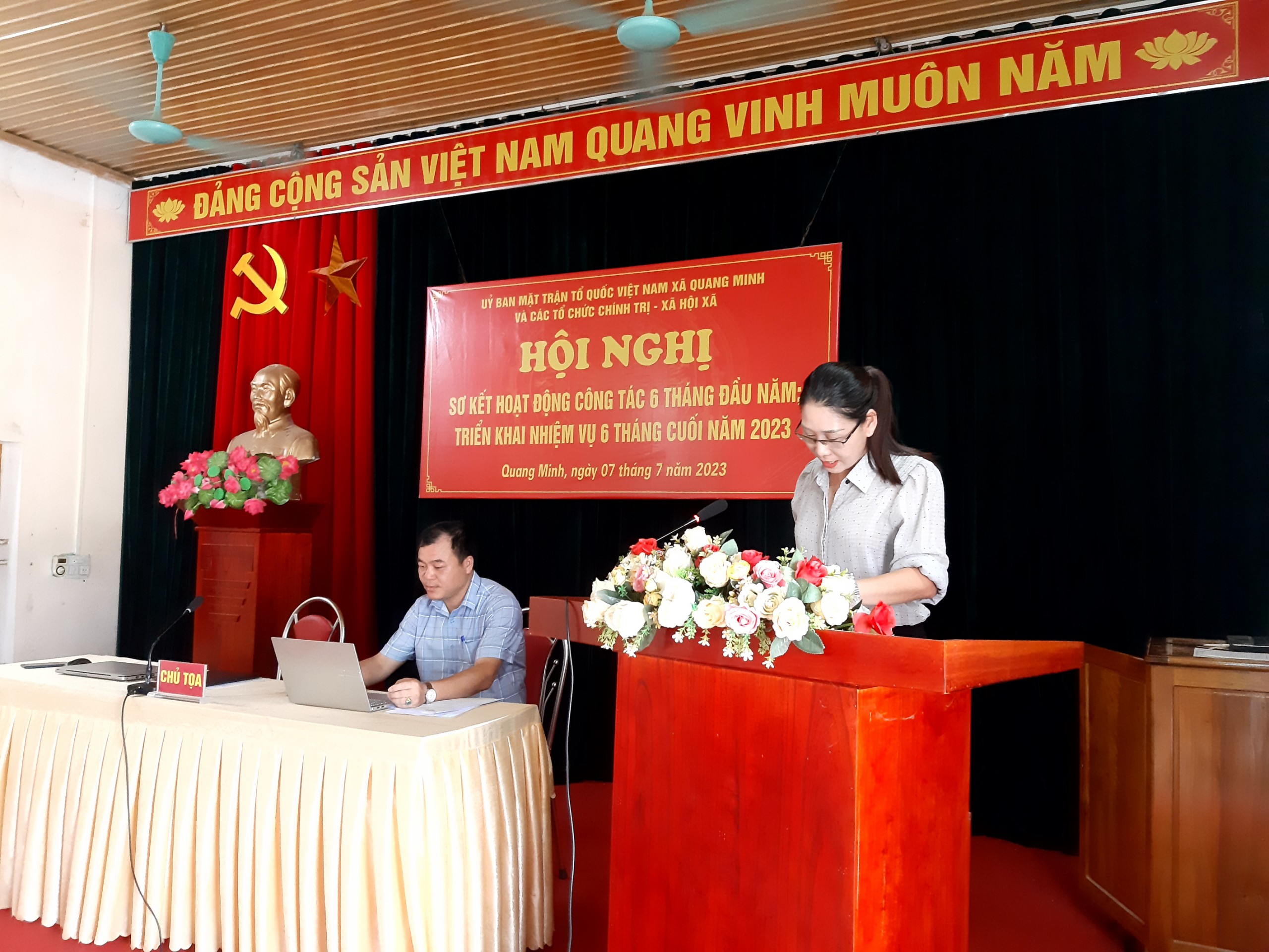 Mặt trận Tổ quốc và các tổ chức chính trị - xã hội xã Quang Minh tổ chức Hội nghị sơ kết hoạt động công tác 6 tháng đầu năm, triển khai nhiệm vụ 6 tháng cuối năm 2023